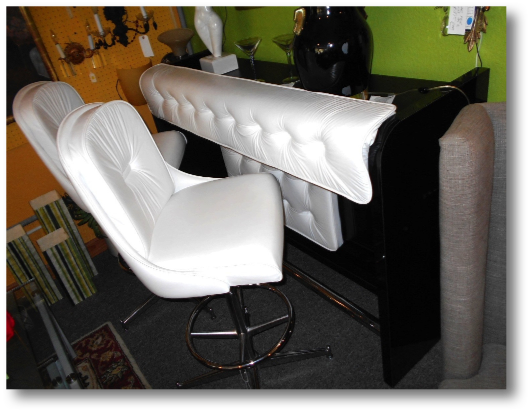 Modern Black and White Leather Bar 
and Two Stools